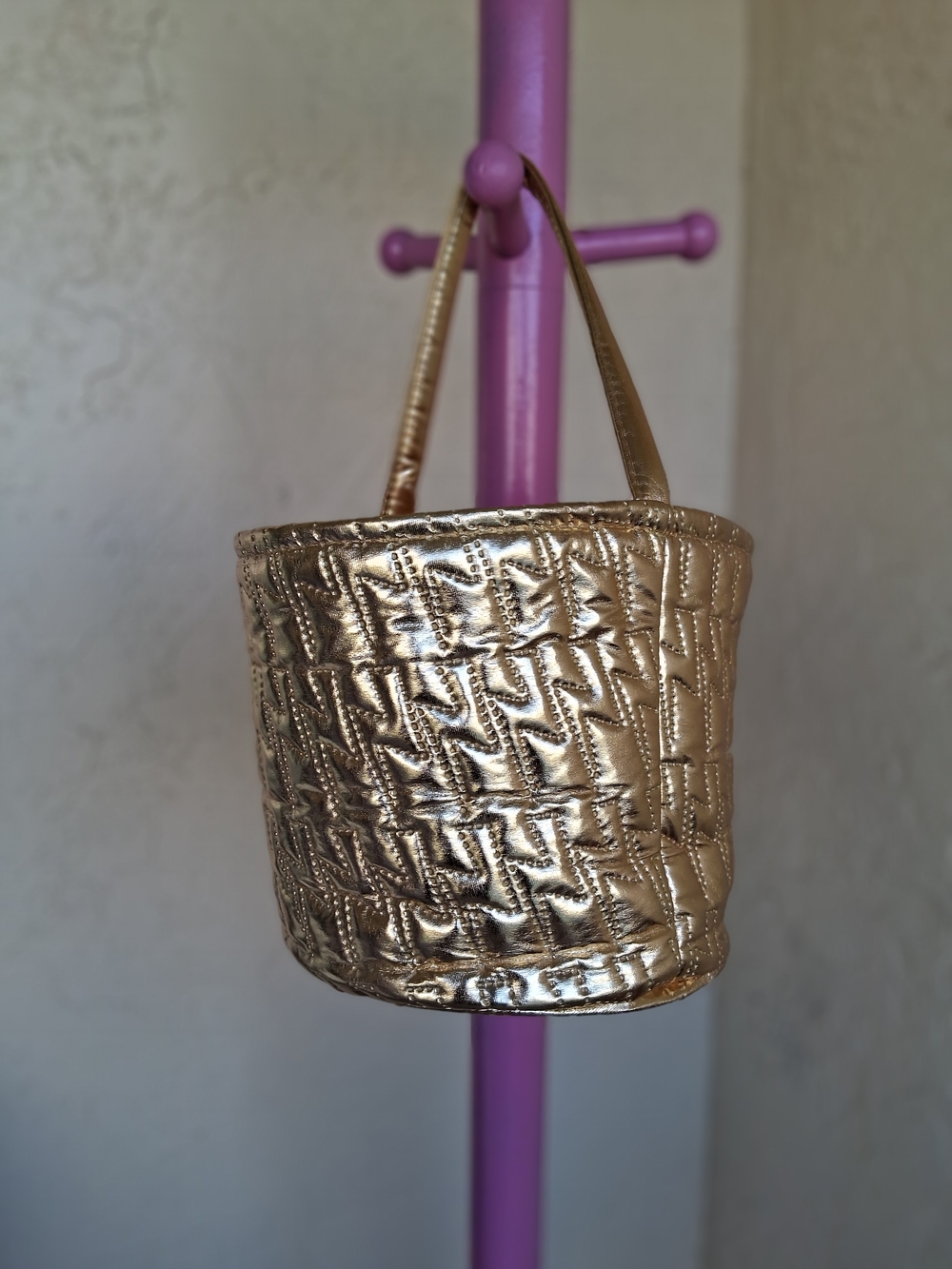 Metallic Gold Quilted Bucket Bag